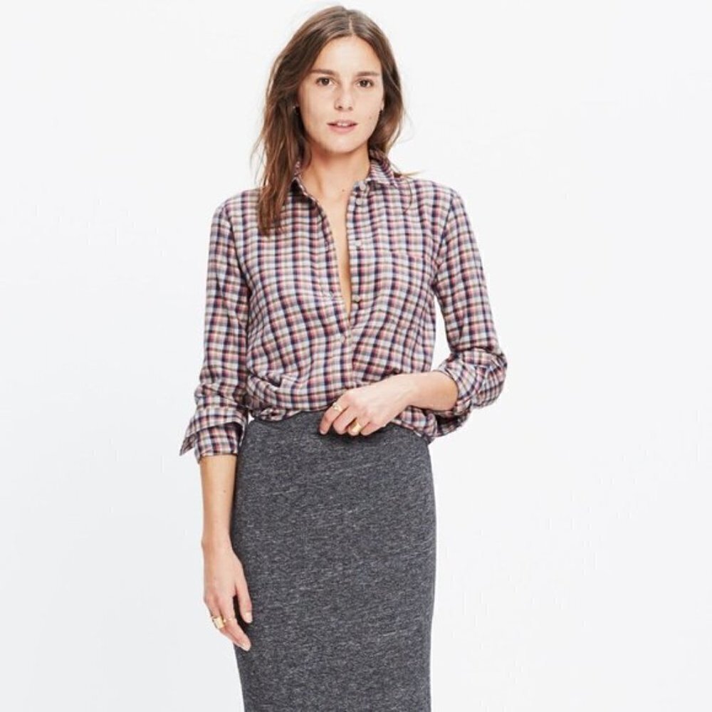 Madewell Flannel Slim Boyshirt Palma Plaid Top Sm